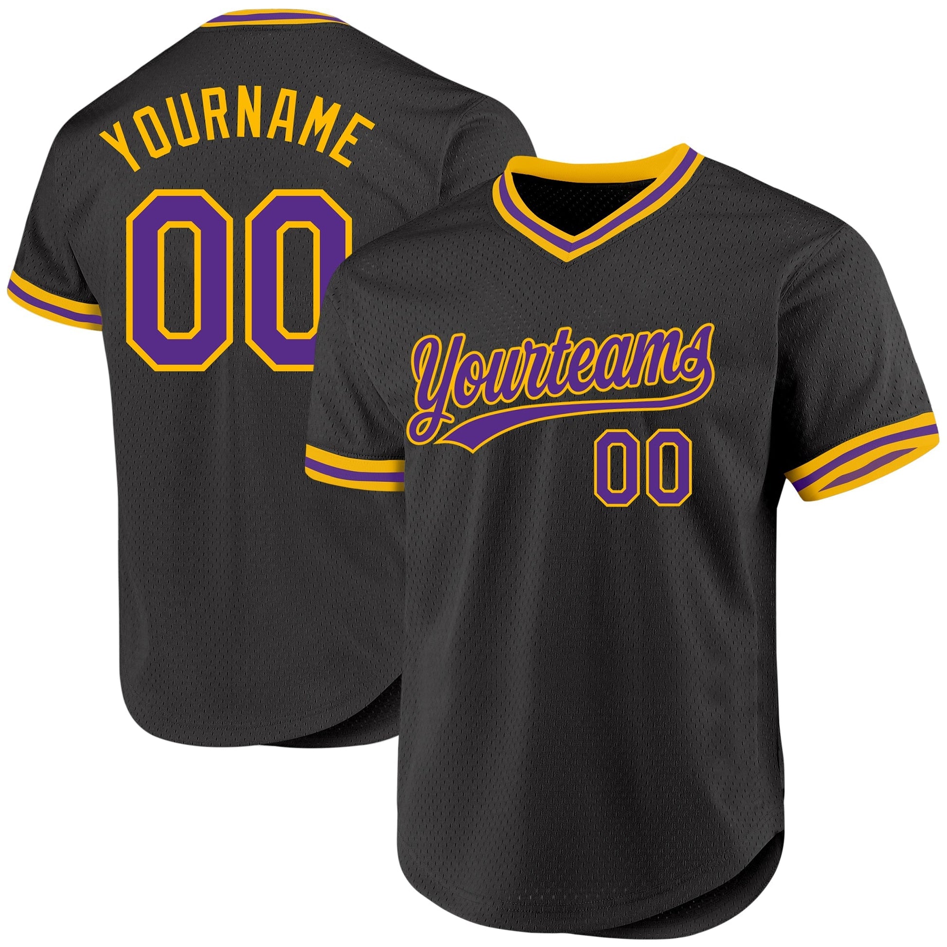Custom Black Purple-Gold Authentic Throwback Baseball Jersey baseball jersey product view 1