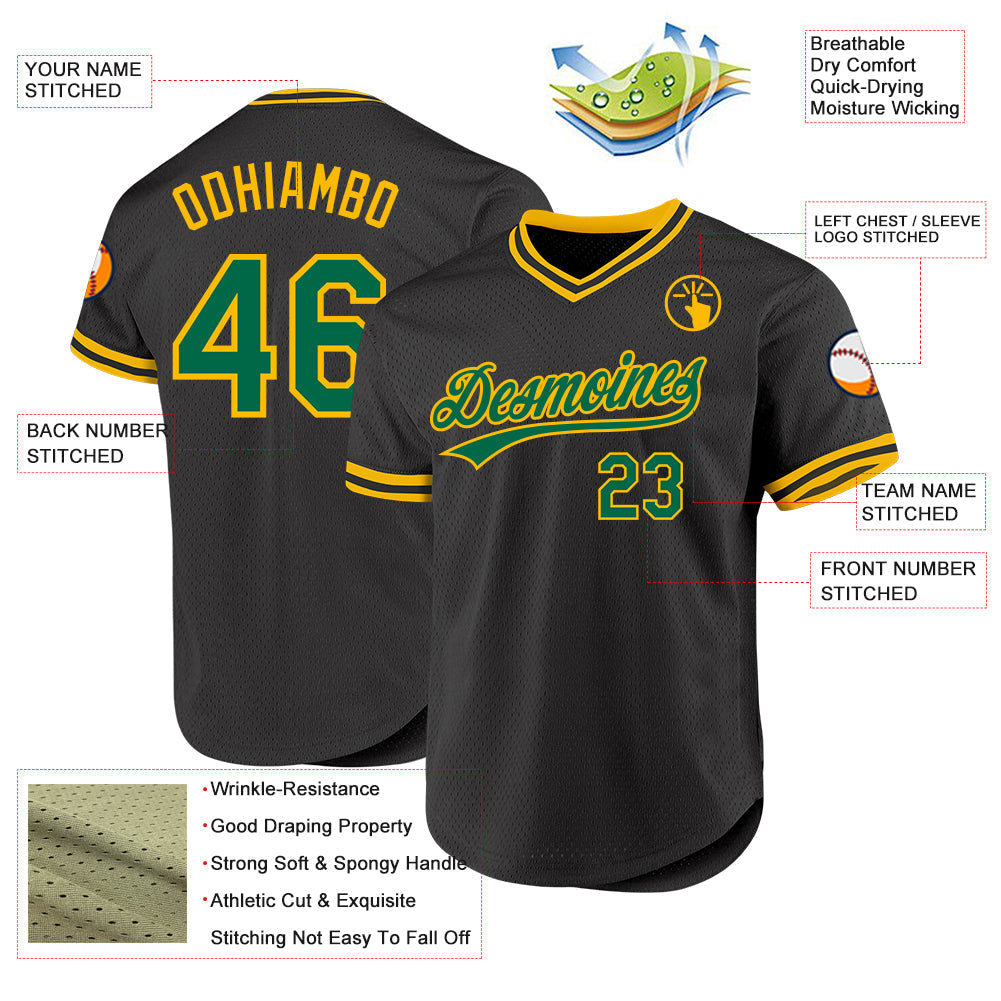 Custom Black Kelly Green-Gold Authentic Throwback Baseball Jersey baseball jersey product view 3