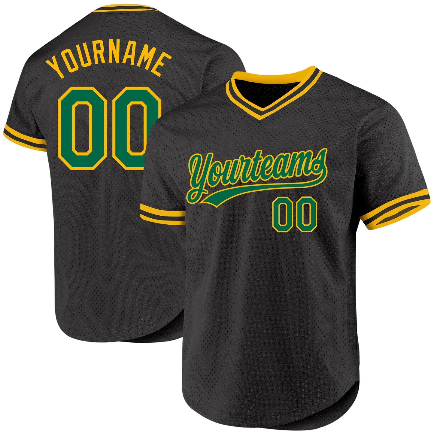 Custom Black Kelly Green-Gold Authentic Throwback Baseball Jersey baseball jersey product view 1