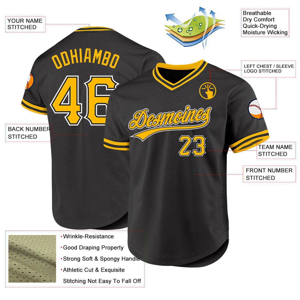 Custom Black Gold-White Authentic Throwback Baseball Jersey baseball jersey product view 3
