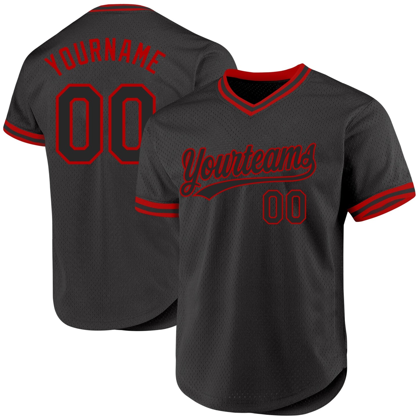 Custom Black Red Authentic Throwback Baseball Jersey baseball jersey product view 1
