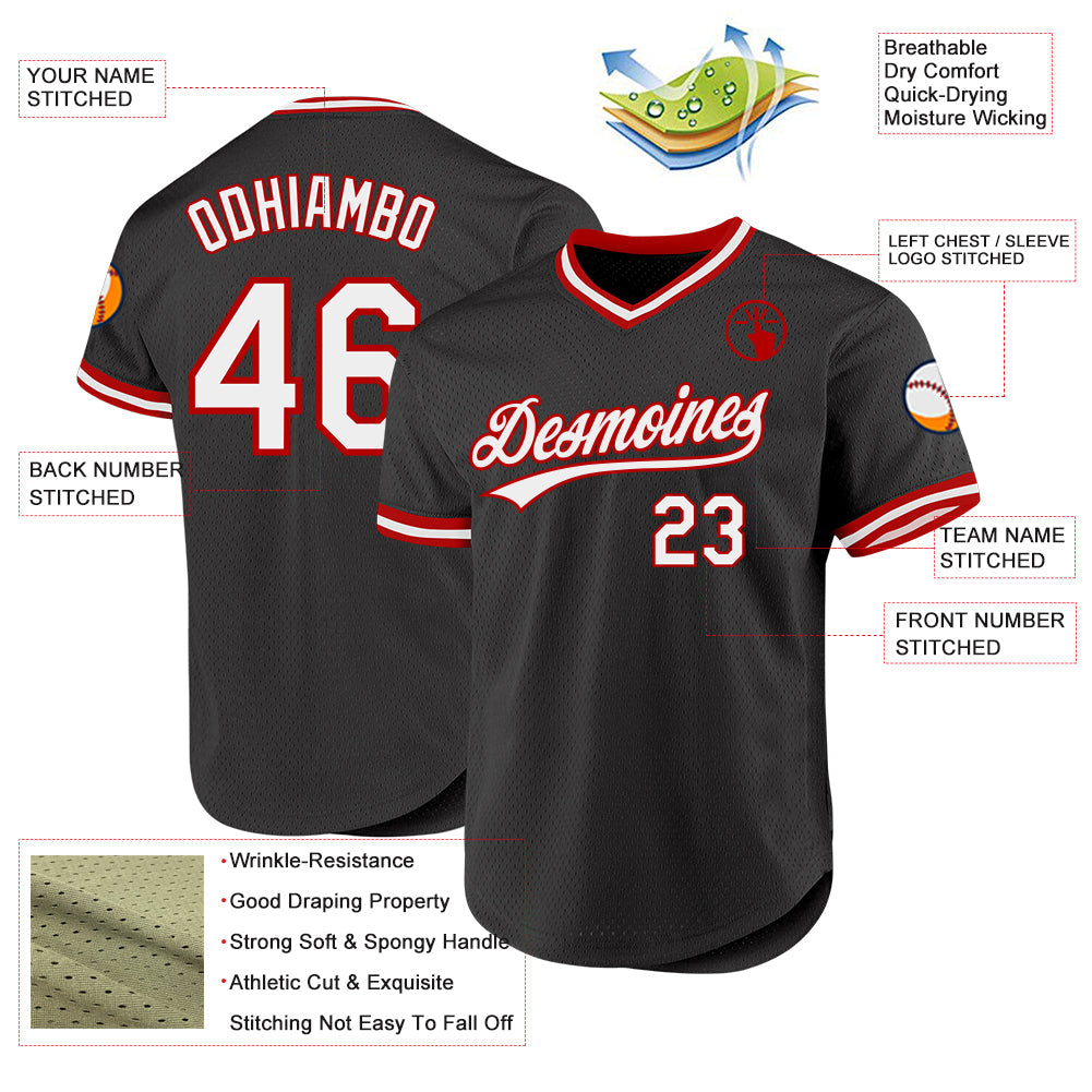 Custom Black White-Red Authentic Throwback Baseball Jersey baseball jersey product view 3