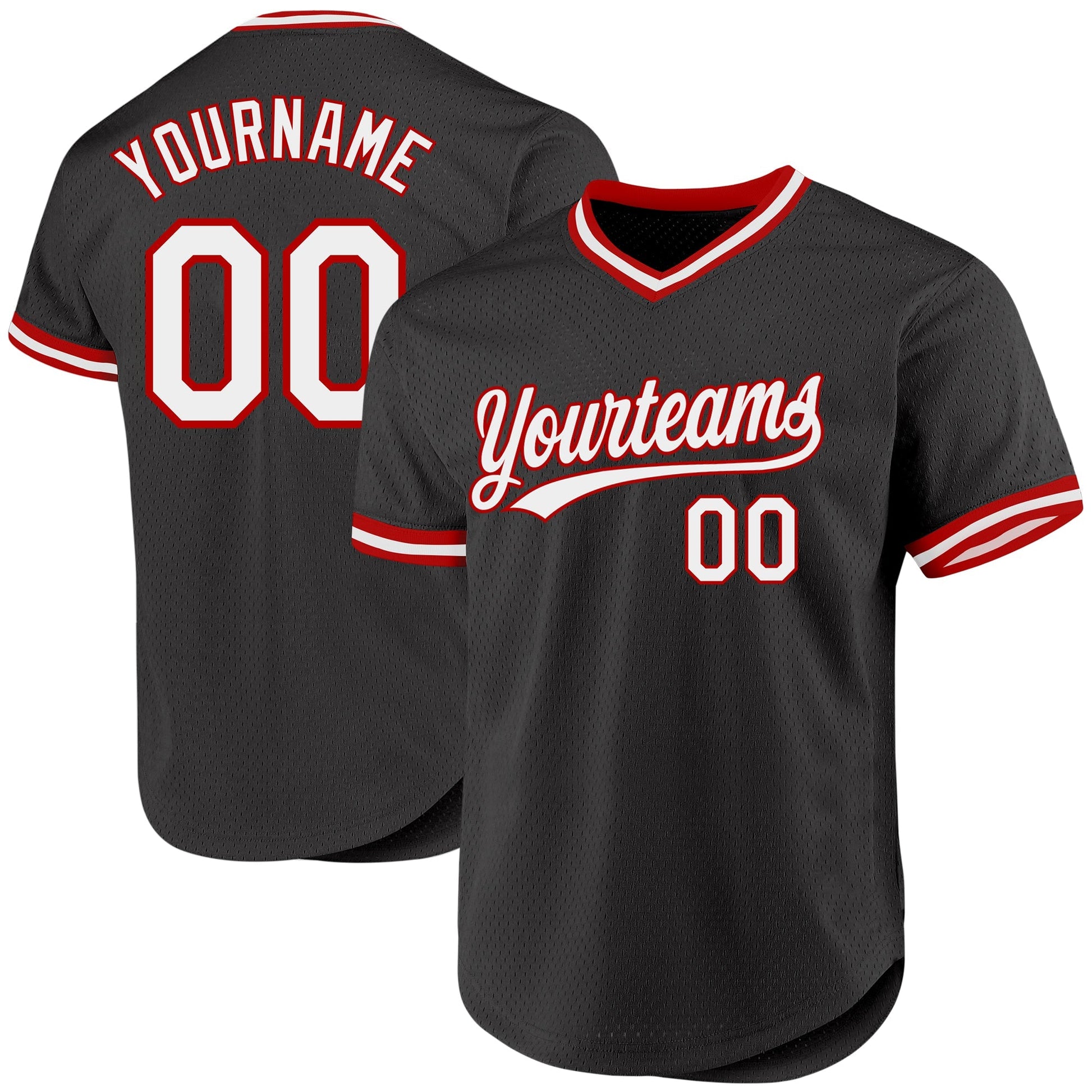 Custom Black White-Red Authentic Throwback Baseball Jersey baseball jersey product view 1