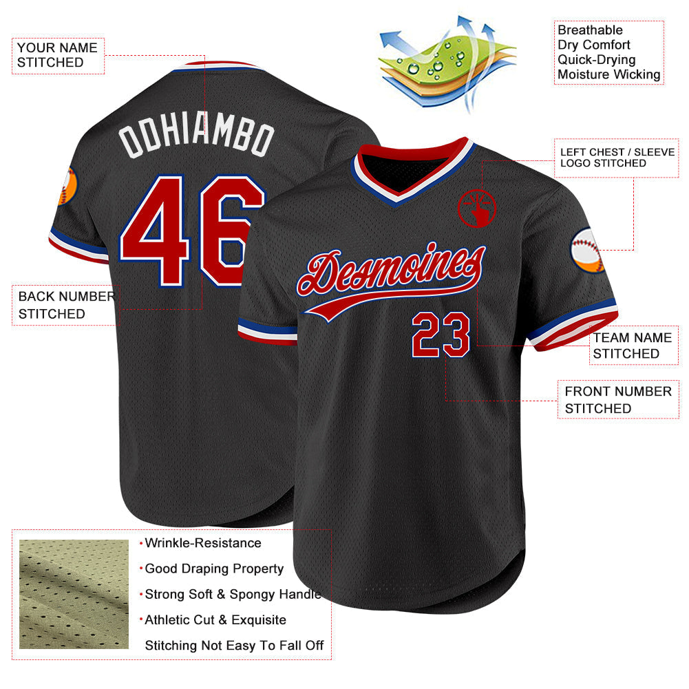 Custom Black Red-Royal Authentic Throwback Baseball Jersey baseball jersey product view 3