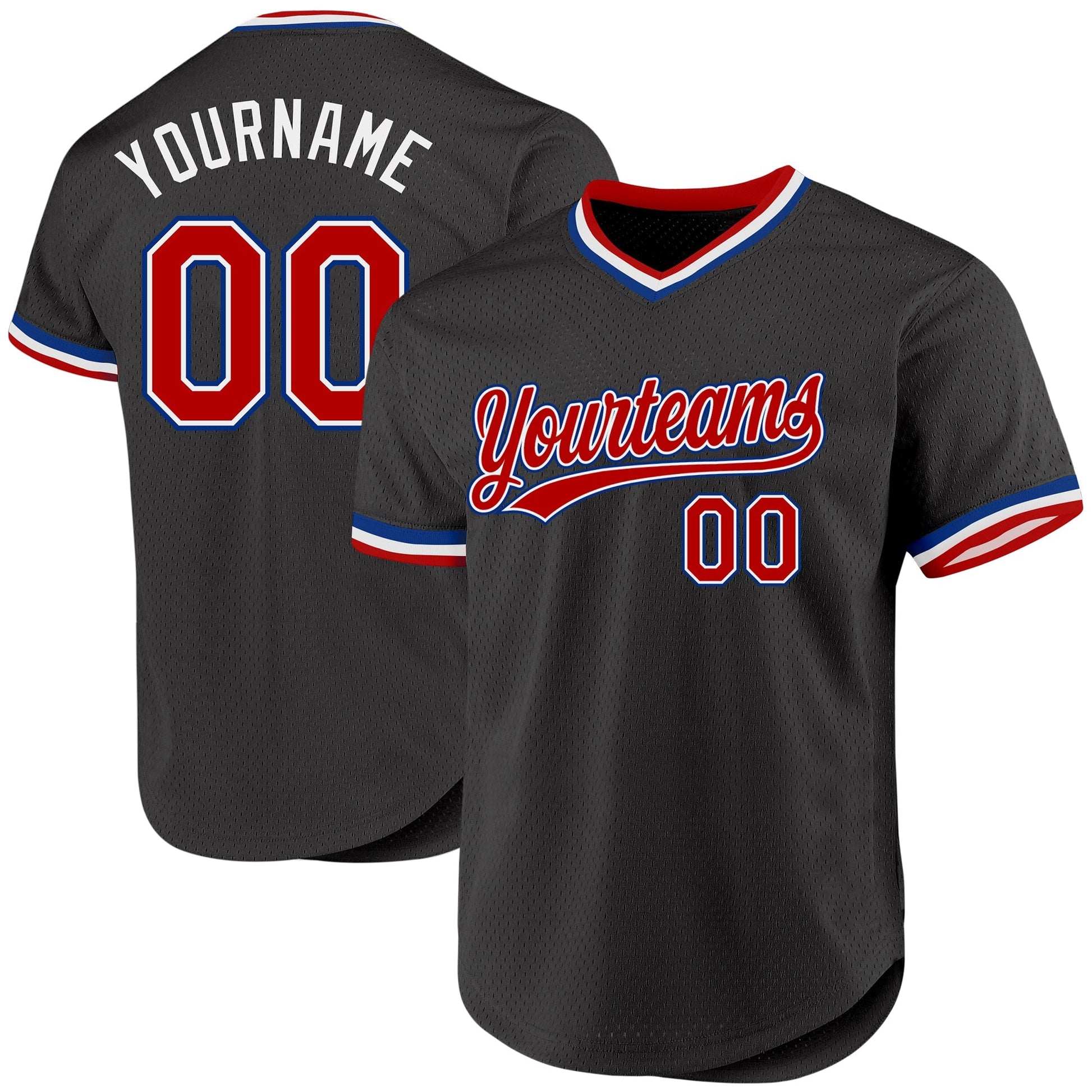 Custom Black Red-Royal Authentic Throwback Baseball Jersey baseball jersey product view 1