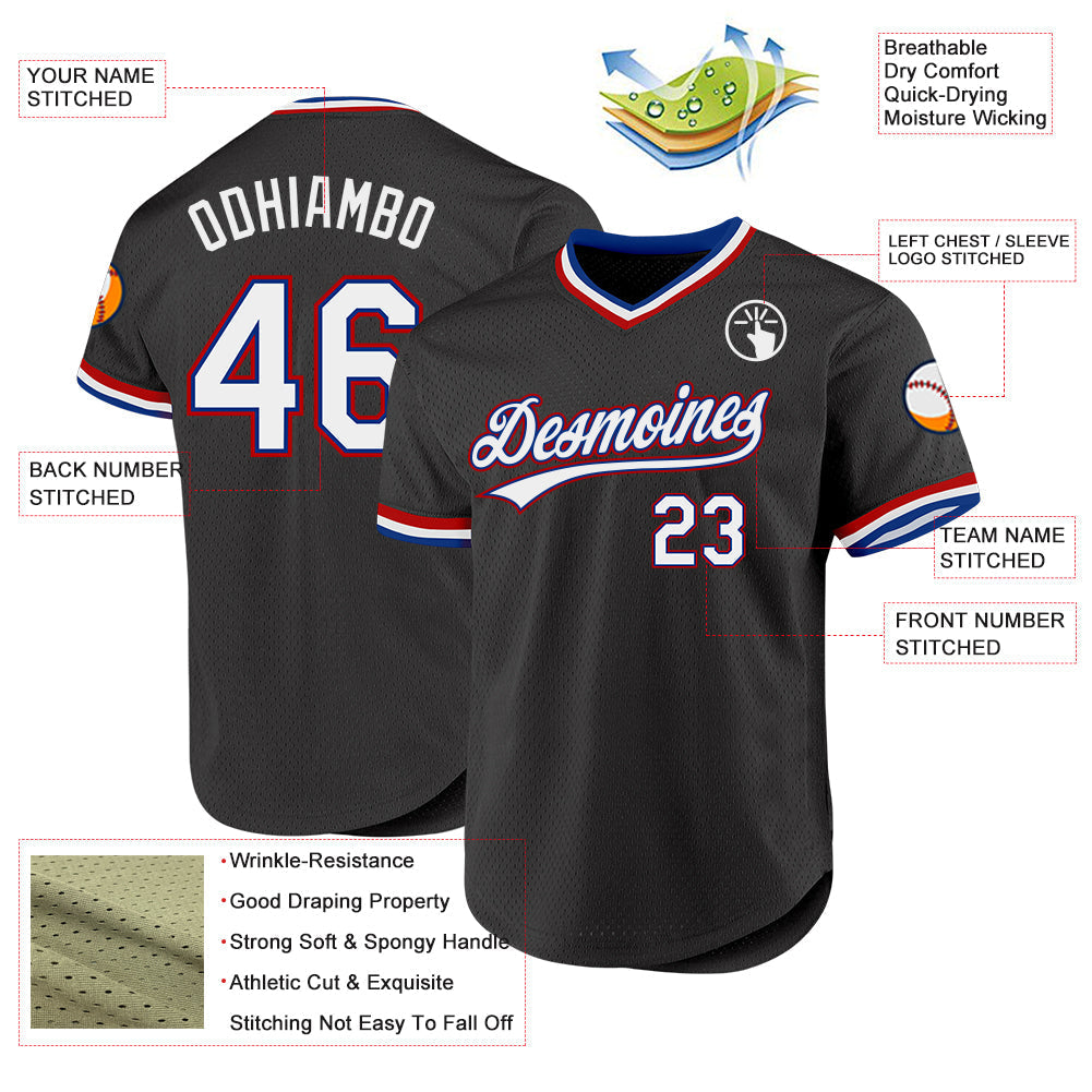 Custom Black Royal-Red Authentic Throwback Baseball Jersey baseball jersey product view 3