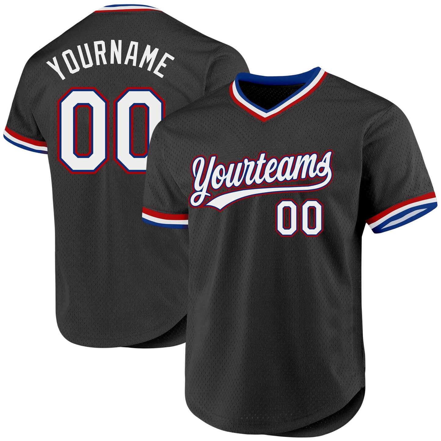 Custom Black Royal-Red Authentic Throwback Baseball Jersey baseball jersey product view 1
