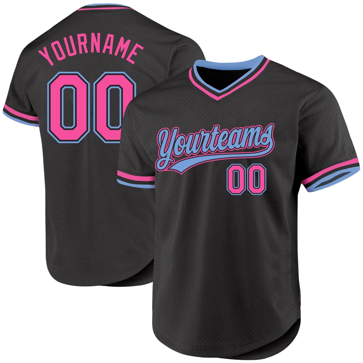 Custom Black Pink-Light Blue Authentic Throwback Baseball Jersey baseball jersey product view 1