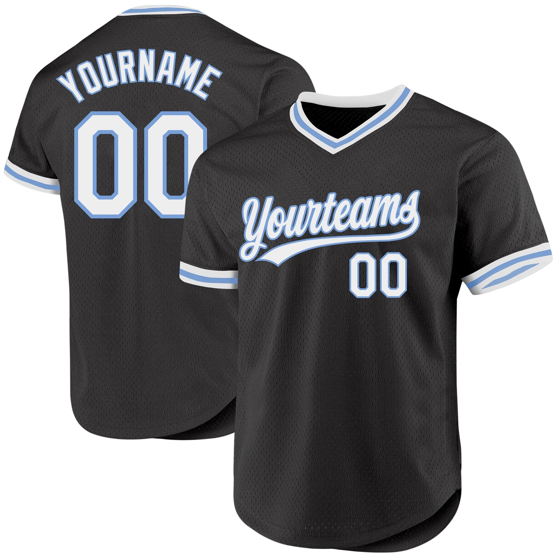 Custom Black White-Light Blue Authentic Throwback Baseball Jersey baseball jersey product view 1