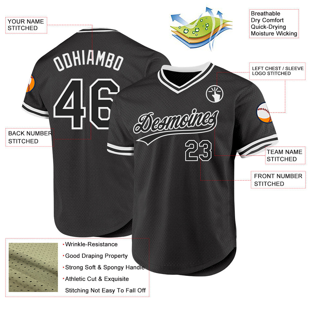 Custom Black White Authentic Throwback Baseball Jersey baseball jersey product view 3