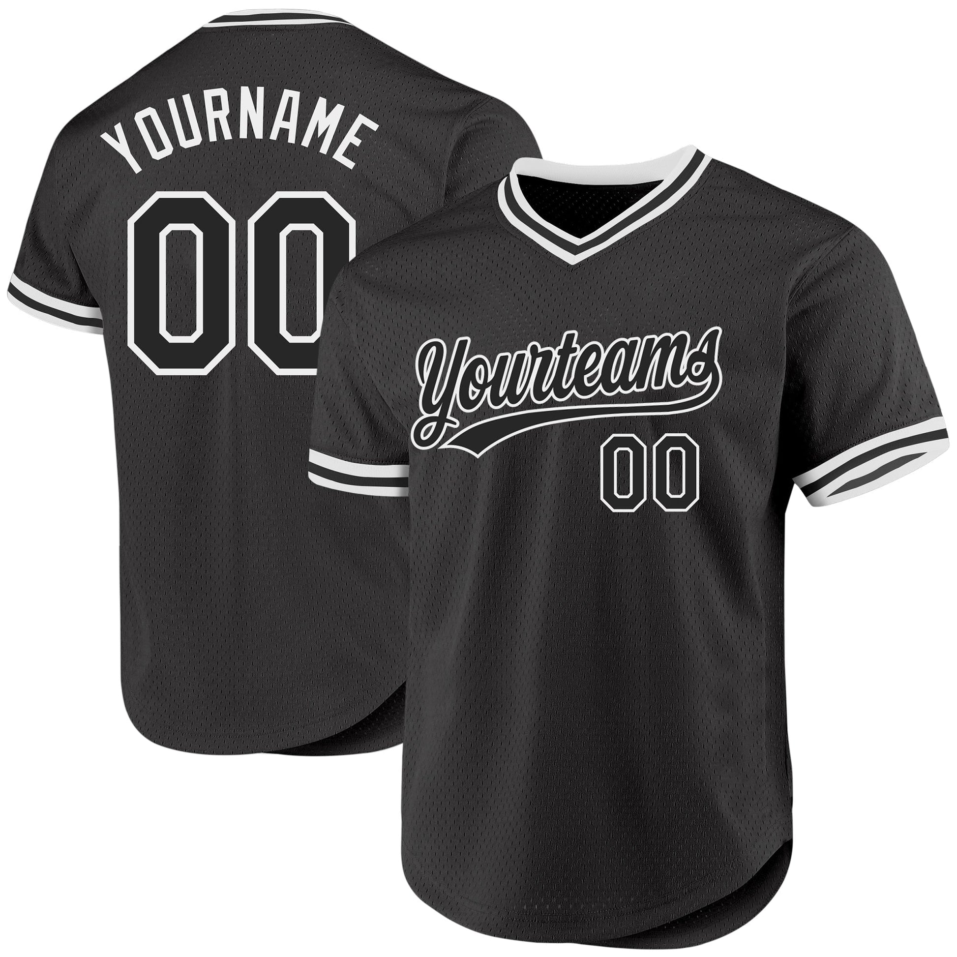 Custom Black White Authentic Throwback Baseball Jersey baseball jersey product view 1
