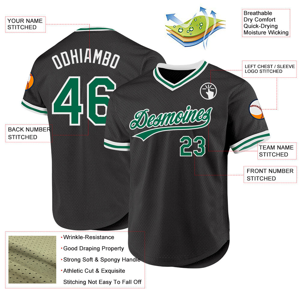 Custom Black Kelly Green-White Authentic Throwback Baseball Jersey baseball jersey product view 3