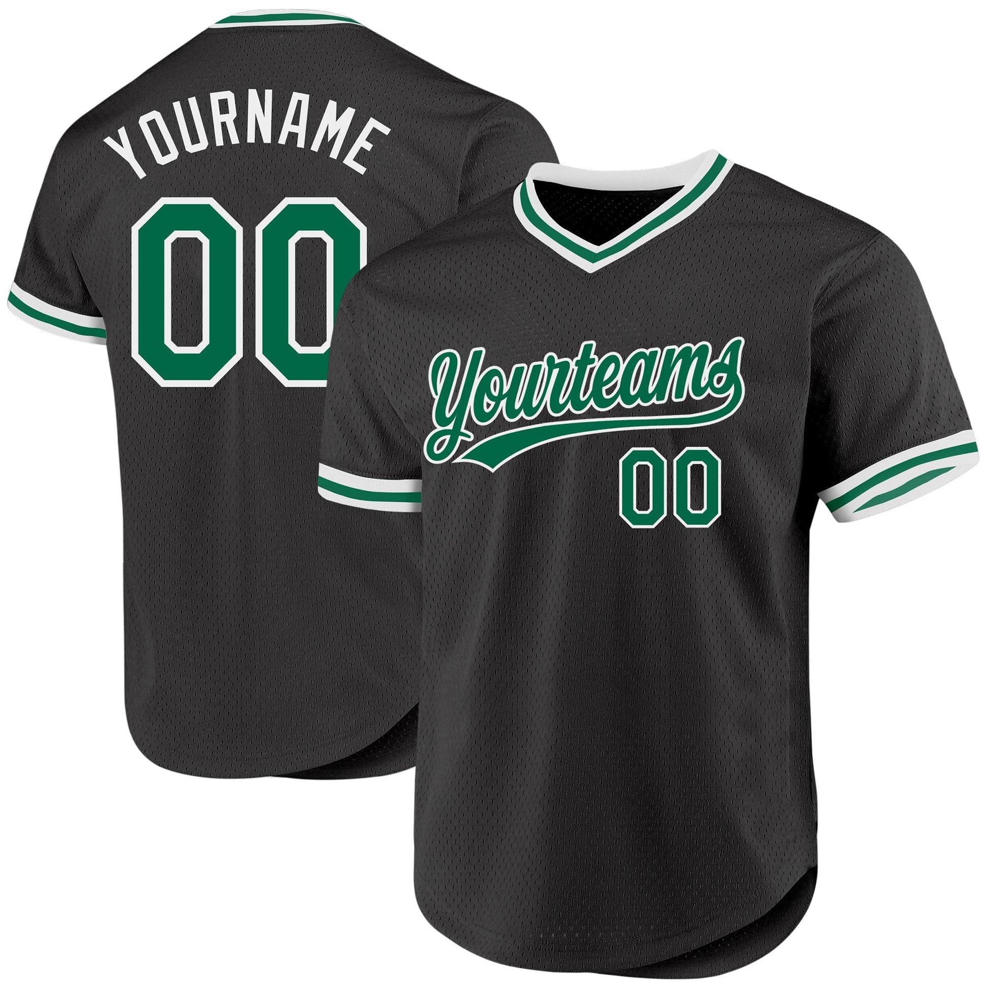 Custom Black Kelly Green-White Authentic Throwback Baseball Jersey baseball jersey product view 1
