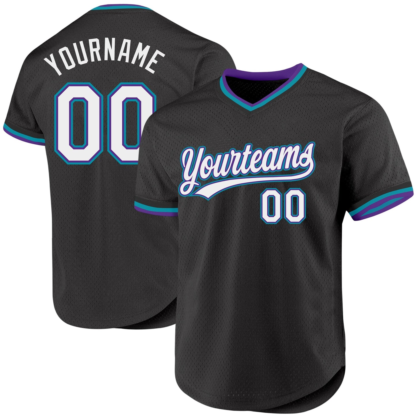 Custom Black Purple-Teal Authentic Throwback Baseball Jersey baseball jersey product view 1