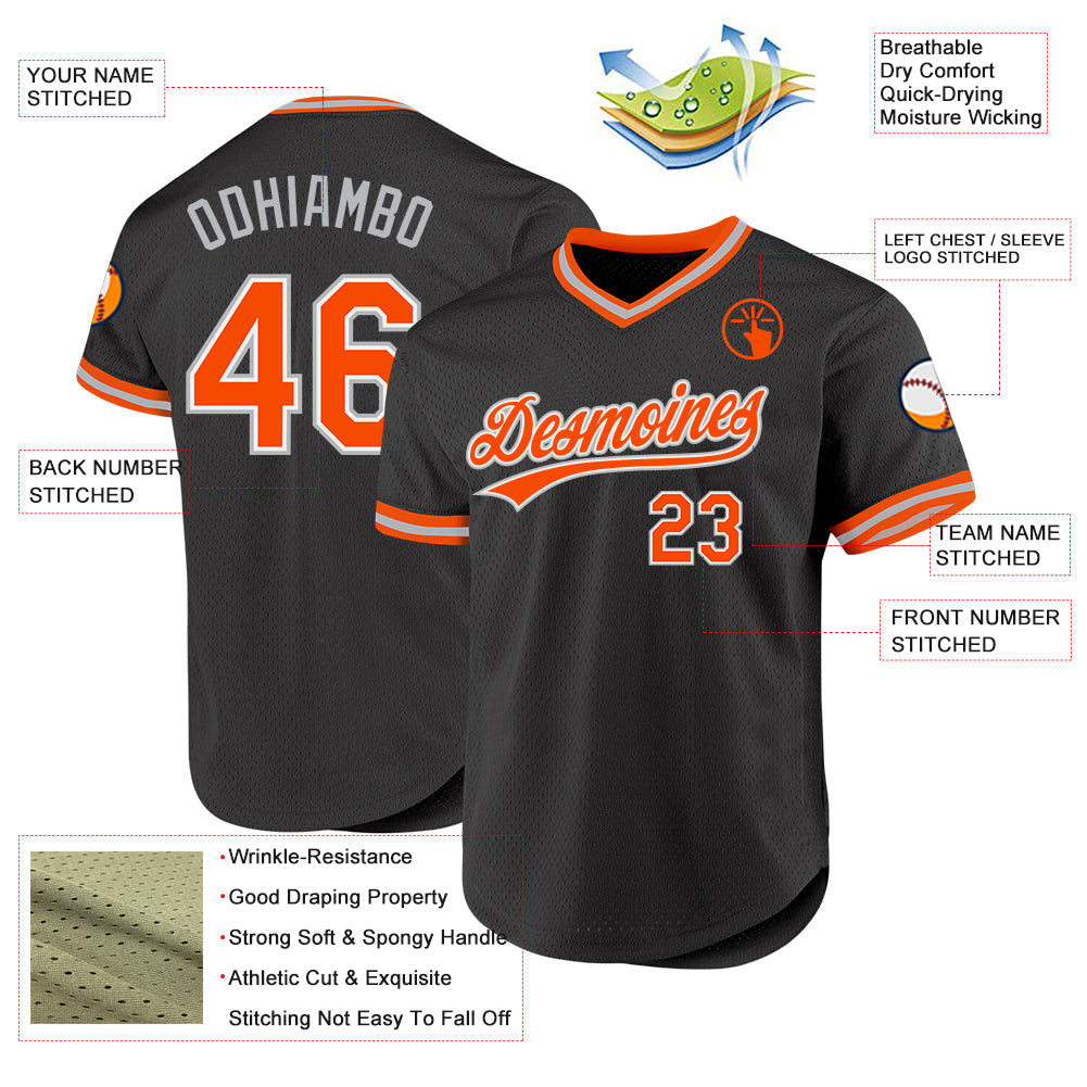 Custom Black Orange-Gray Authentic Throwback Baseball Jersey baseball jersey product view 3