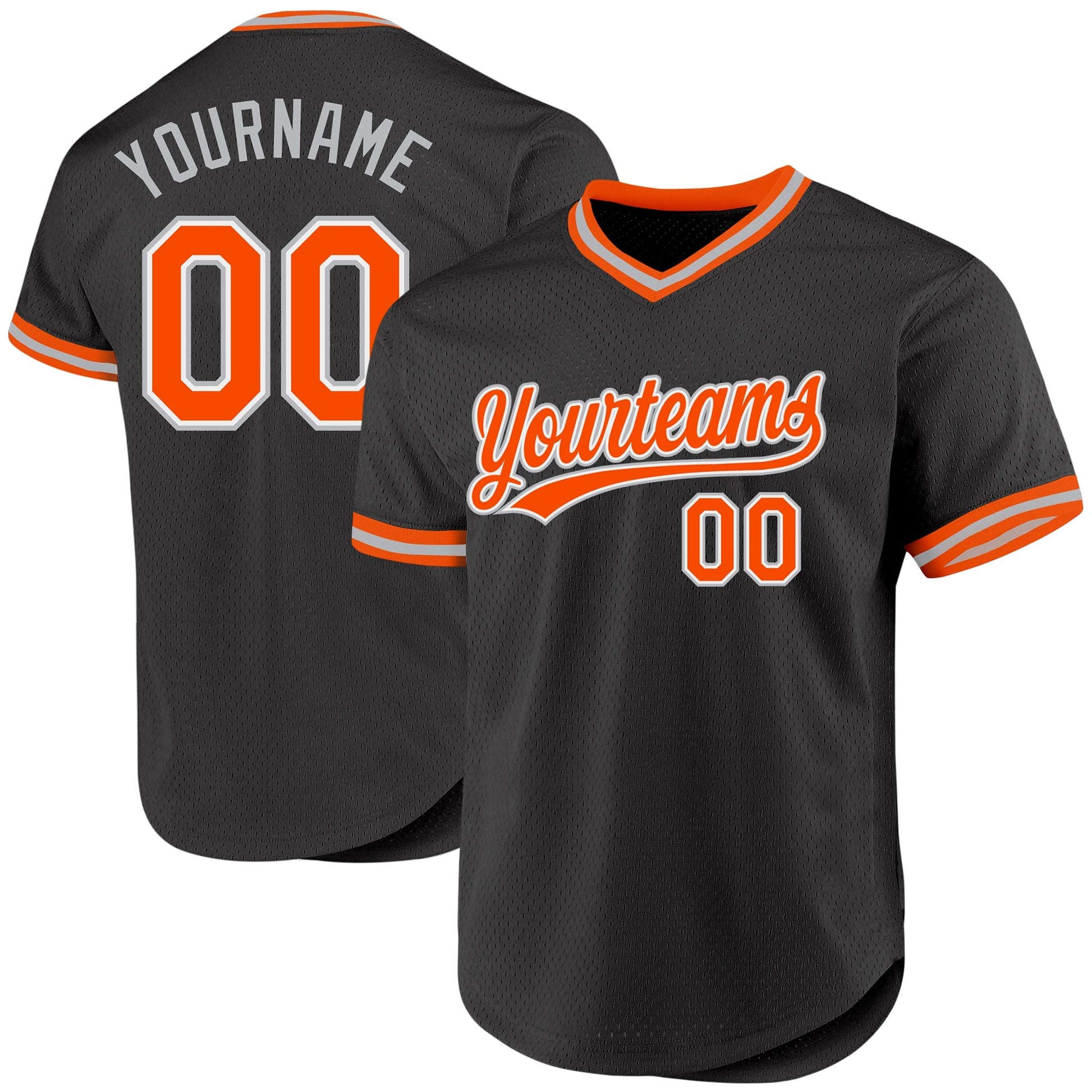 Custom Black Orange-Gray Authentic Throwback Baseball Jersey baseball jersey product view 1