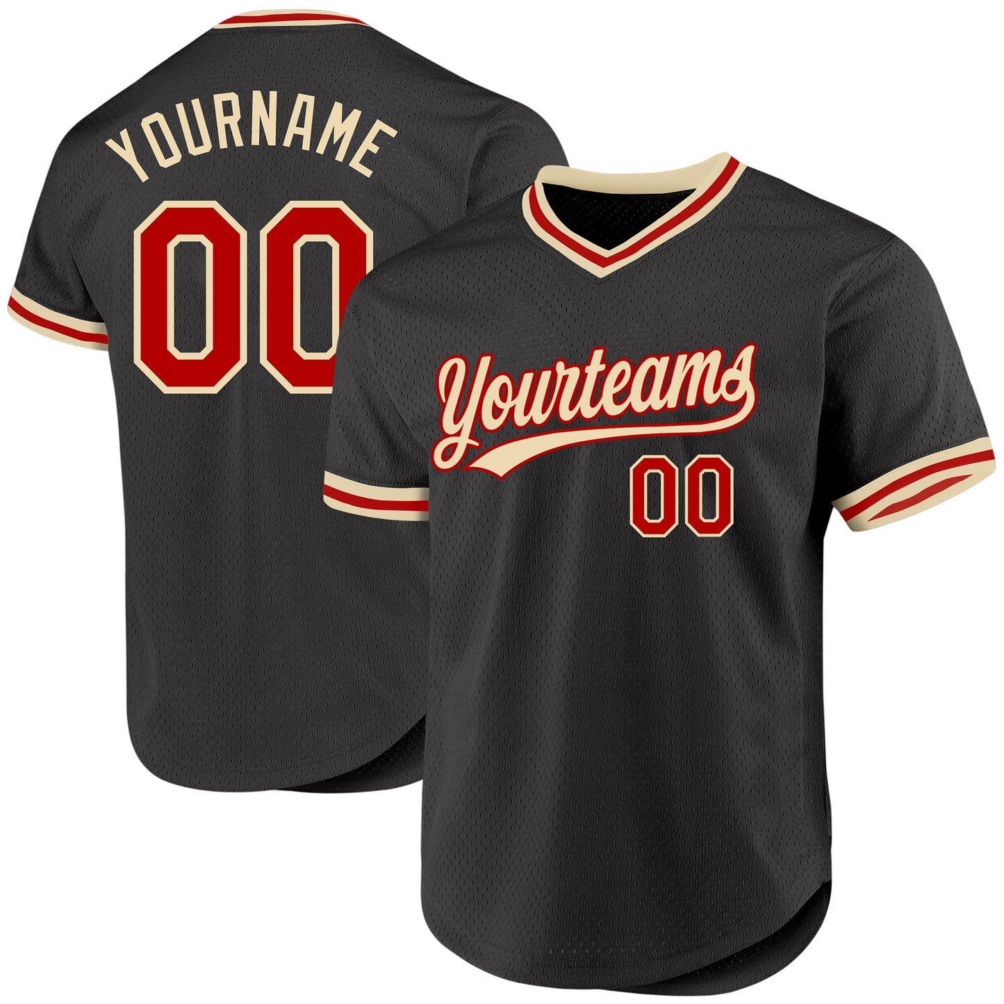 Custom Black Red-Cream Authentic Throwback Baseball Jersey baseball jersey product view 1