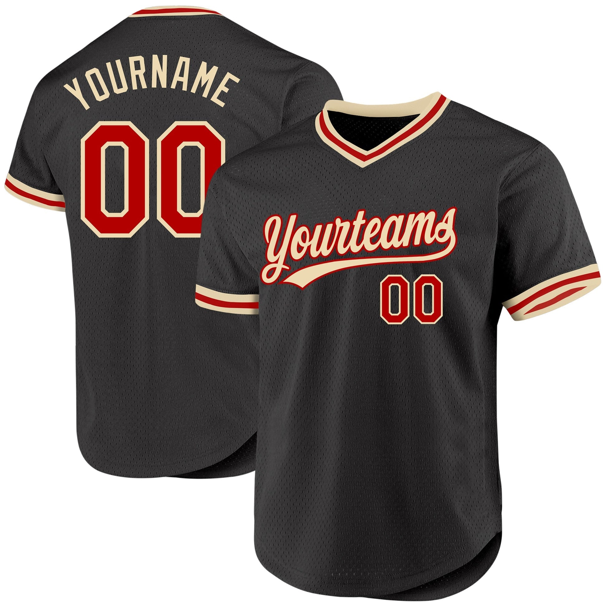 Custom Black Red-Cream Authentic Throwback Baseball Jersey baseball jersey product view 1
