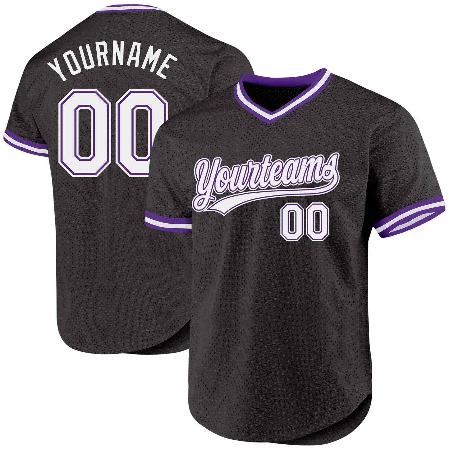 Custom Black White-Purple Authentic Throwback Baseball Jersey baseball jersey product view 1