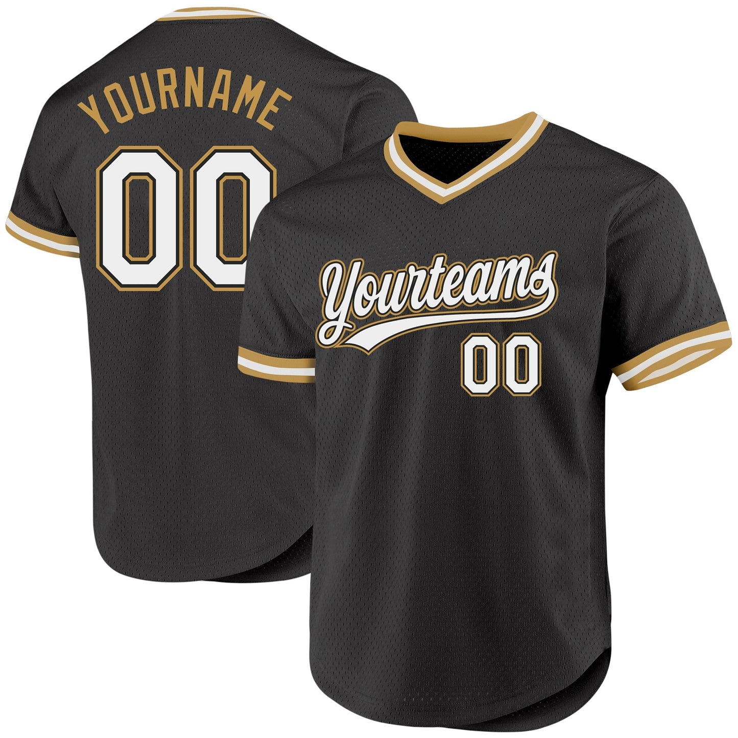 Custom Black White-Old Gold Authentic Throwback Baseball Jersey baseball jersey product view 1