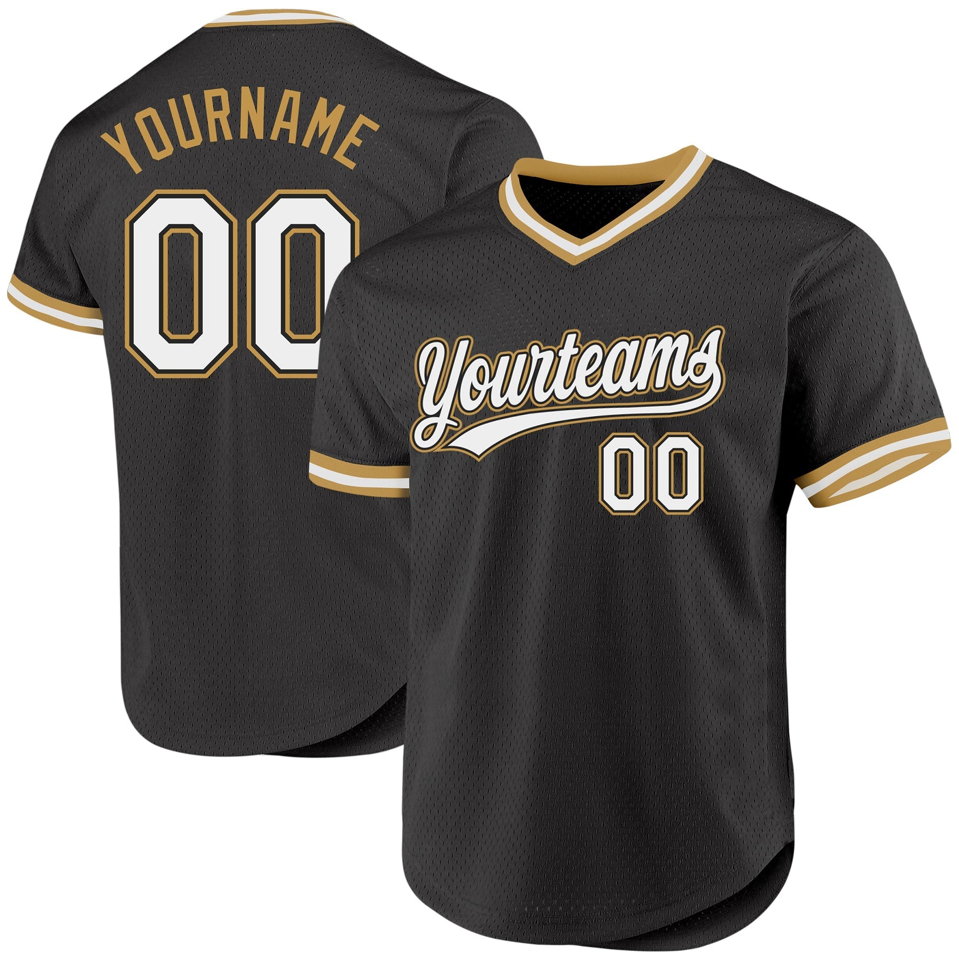 Custom Black White-Old Gold Authentic Throwback Baseball Jersey baseball jersey product view 1