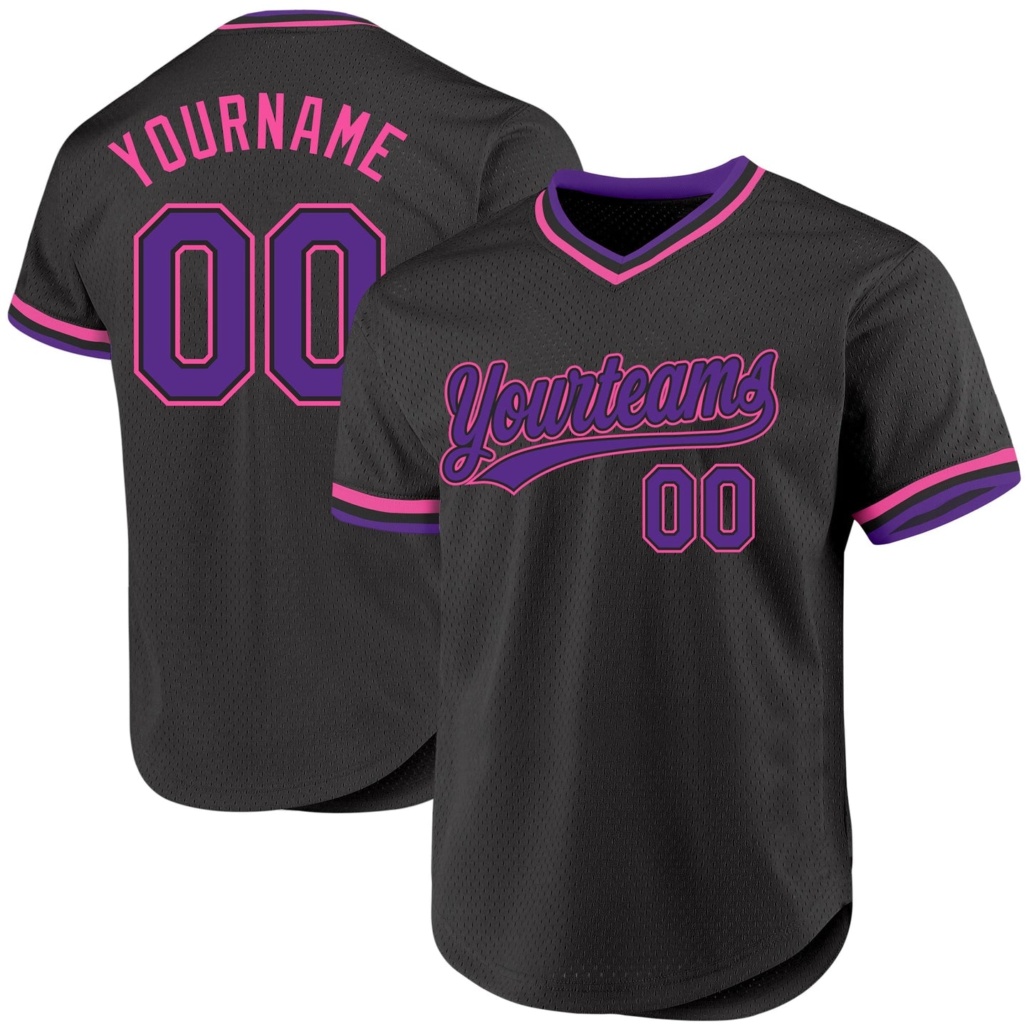 Custom Black Purple-Pink Authentic Throwback Baseball Jersey baseball jersey product view 1