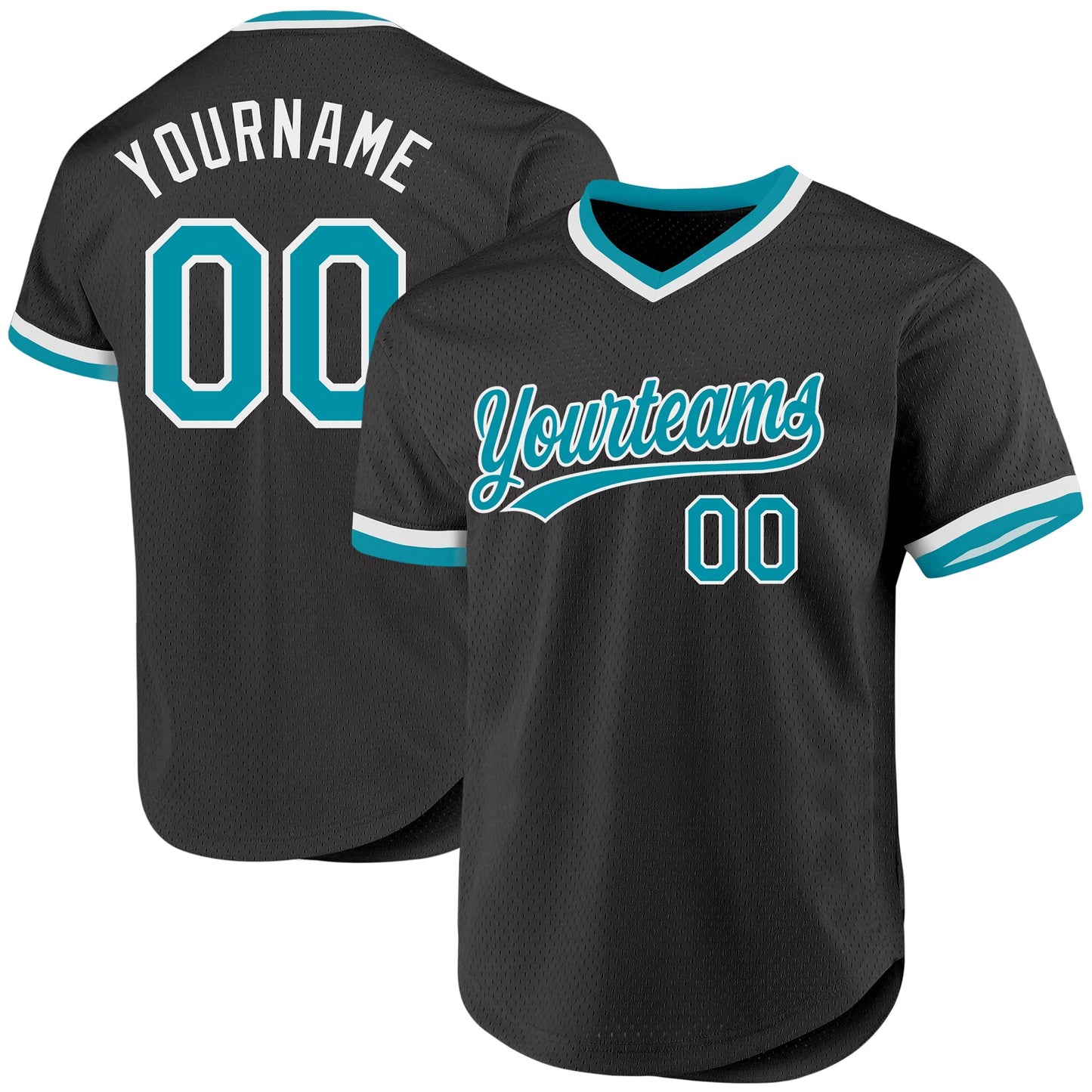 Custom Black Teal-White Authentic Throwback Baseball Jersey baseball jersey product view 1