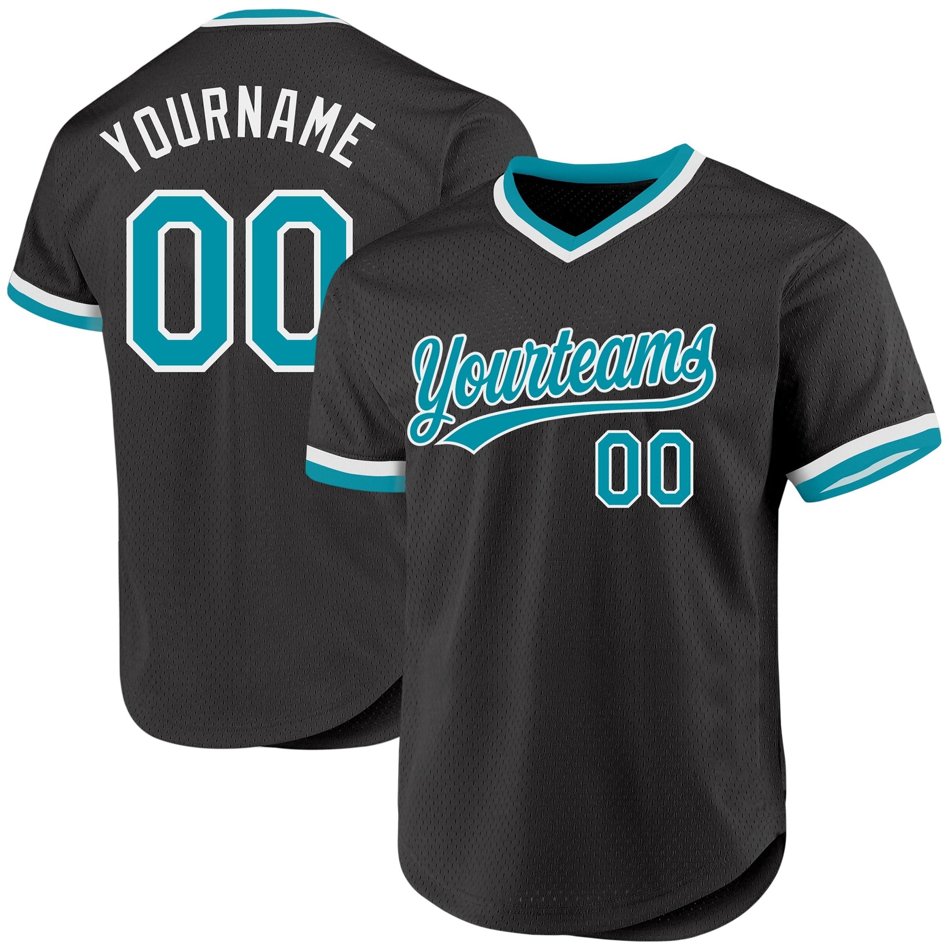 Custom Black Teal-White Authentic Throwback Baseball Jersey baseball jersey product view 1