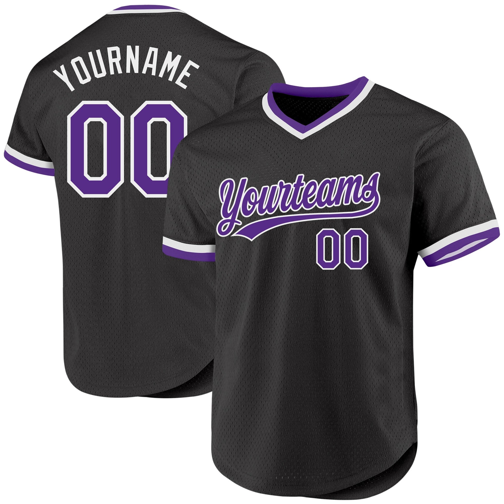 Custom Black Purple-White Authentic Throwback Baseball Jersey baseball jersey product view 1