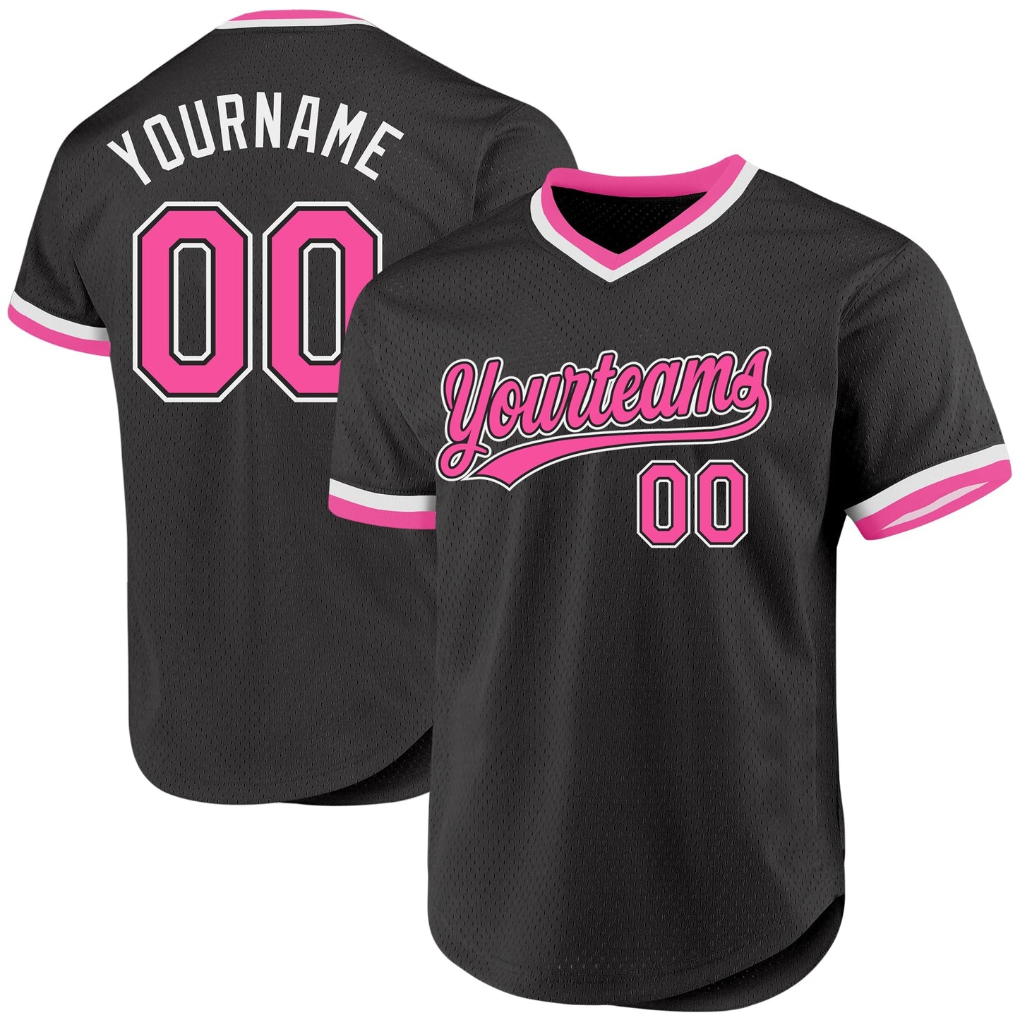 Custom Black Pink-White Authentic Throwback Baseball Jersey baseball jersey product view 1