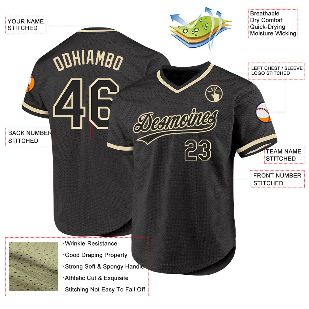Custom Black Cream Authentic Throwback Baseball Jersey baseball jersey product view 3