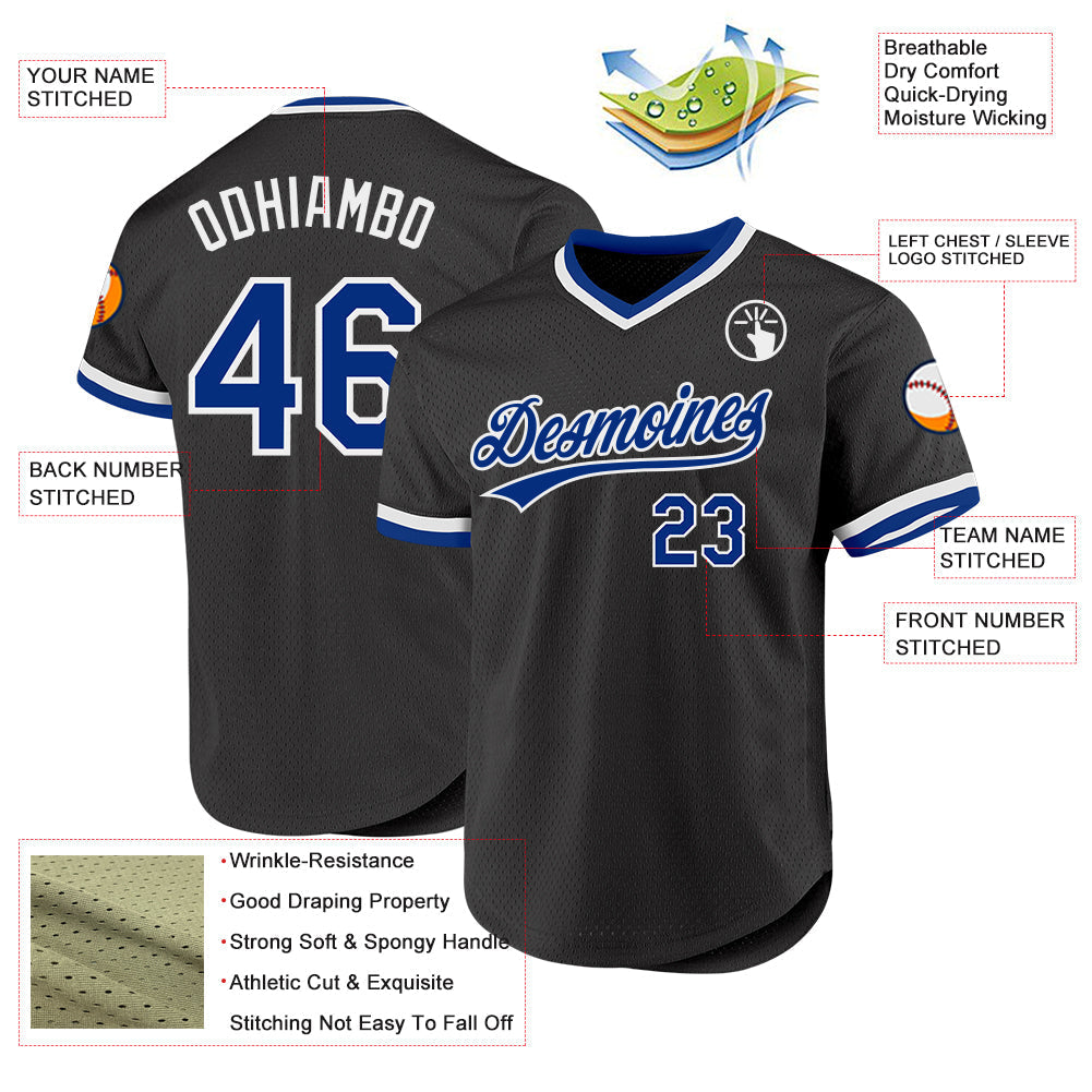 Custom Black Royal-White Authentic Throwback Baseball Jersey baseball jersey product view 3