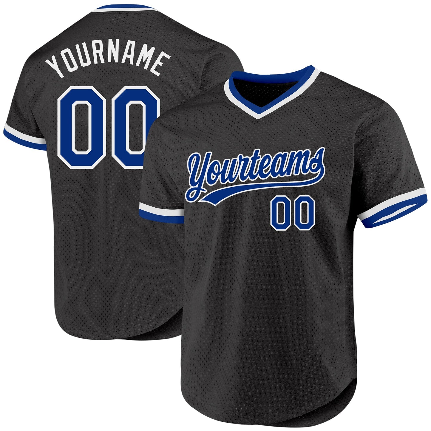 Custom Black Royal-White Authentic Throwback Baseball Jersey baseball jersey product view 1