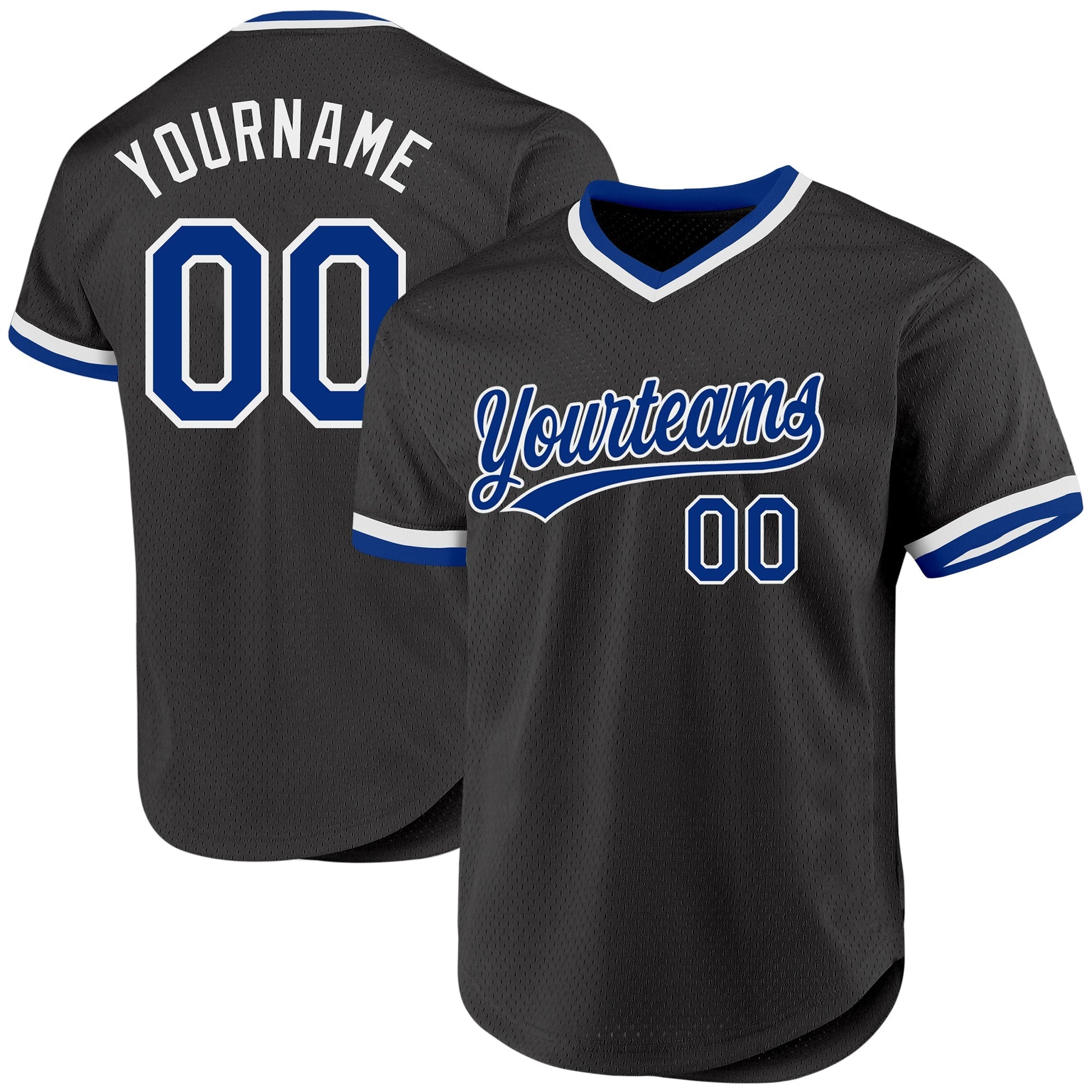 Custom Black Royal-White Authentic Throwback Baseball Jersey baseball jersey product view 1