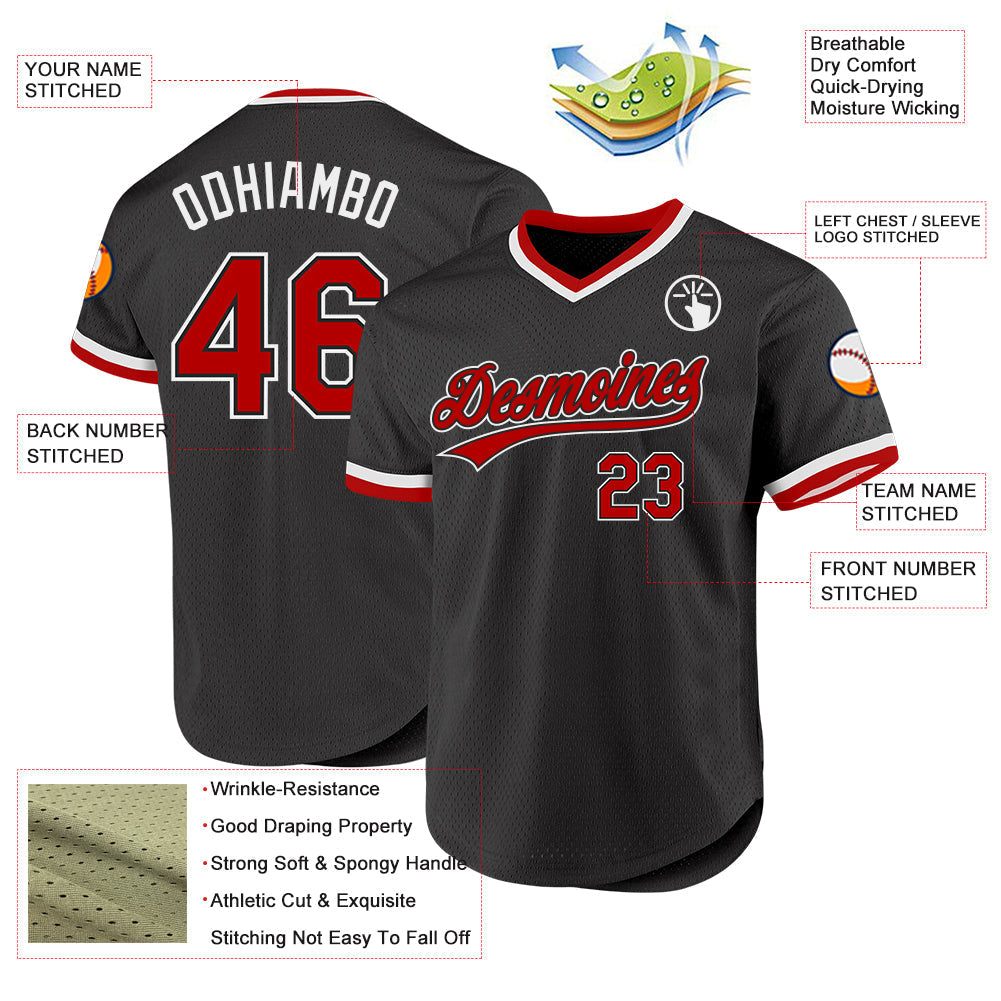 Custom Black Red-White Authentic Throwback Baseball Jersey baseball jersey product view 3