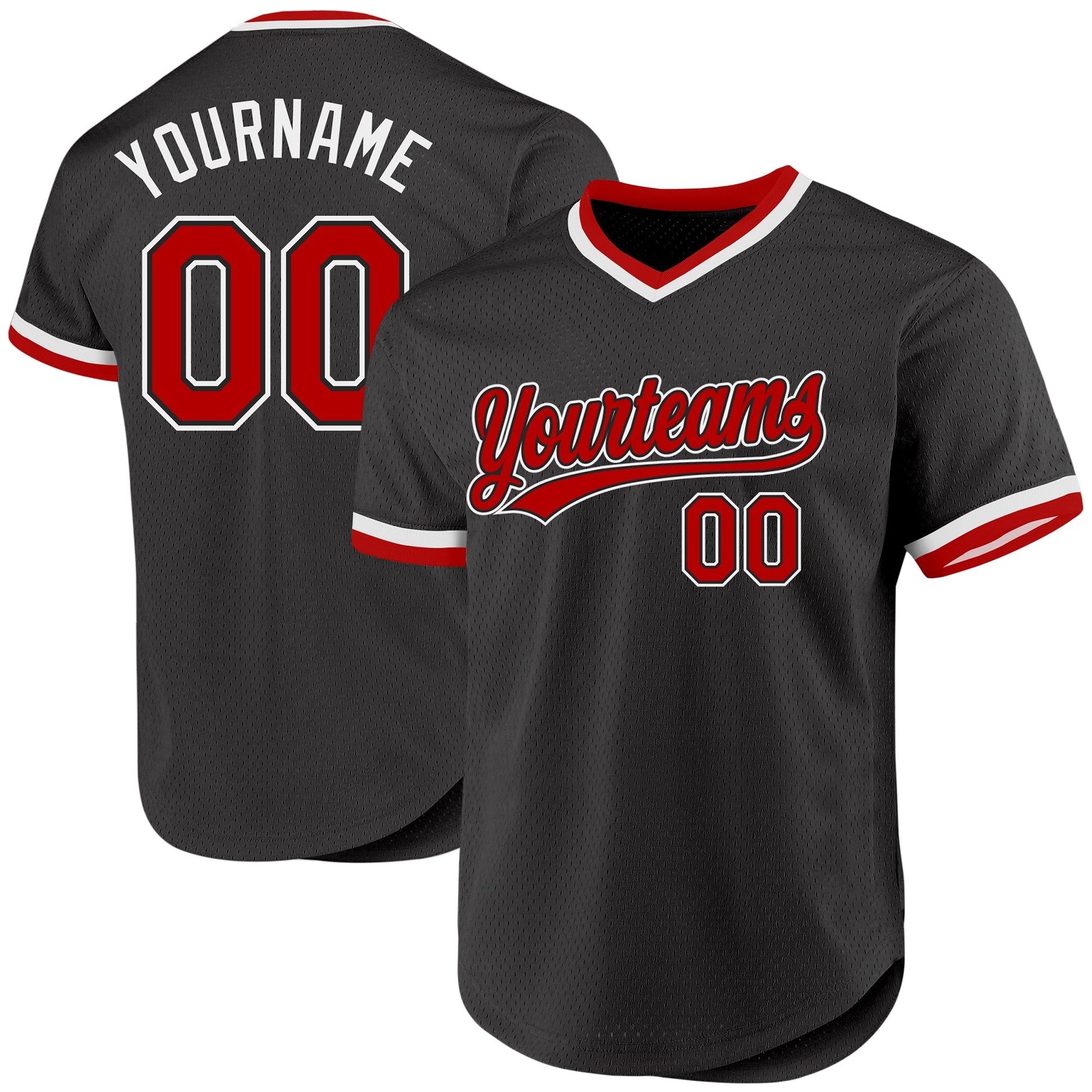 Custom Black Red-White Authentic Throwback Baseball Jersey baseball jersey product view 1