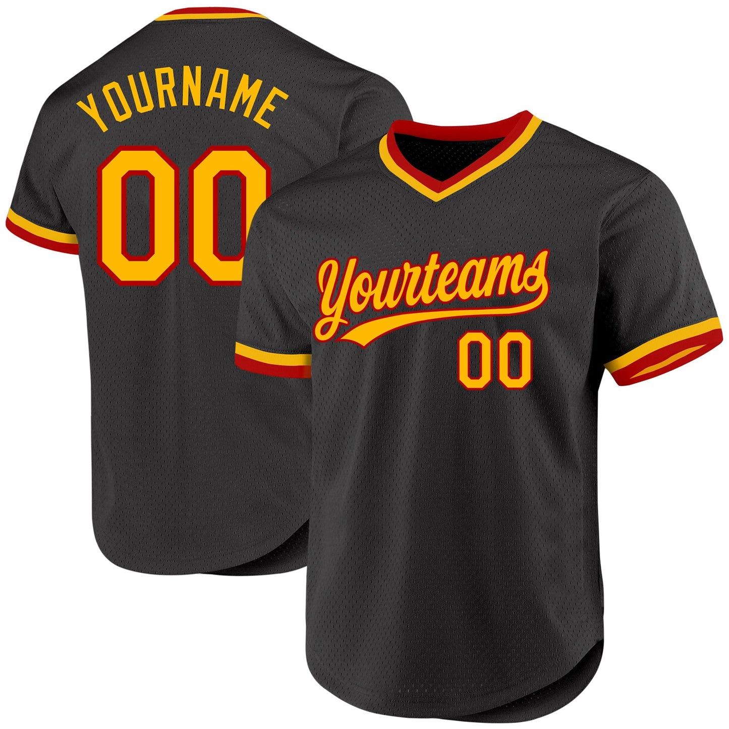 Custom Black Gold-Red Authentic Throwback Baseball Jersey baseball jersey product view 1