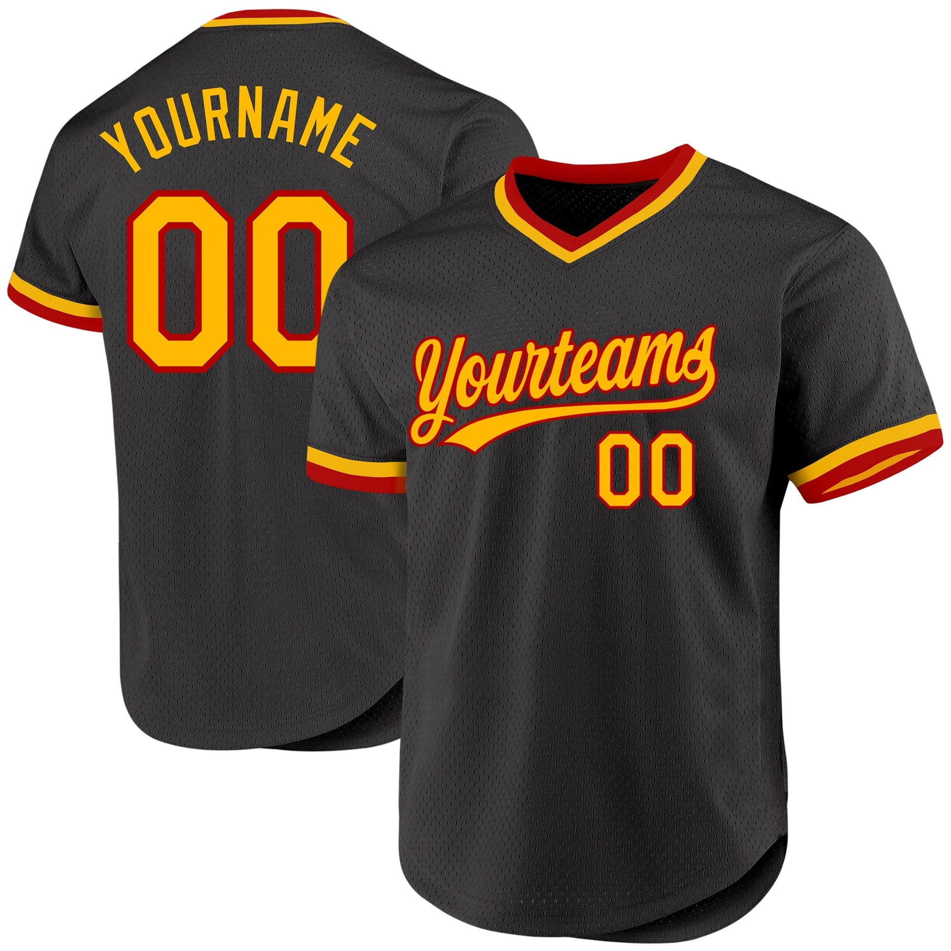 Custom Black Gold-Red Authentic Throwback Baseball Jersey baseball jersey product view 1