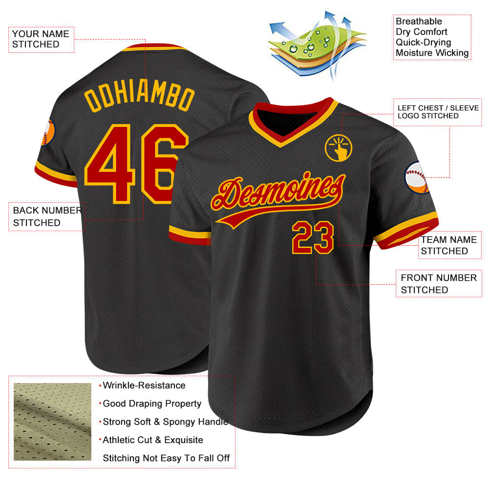 Custom Black Red-Gold Authentic Throwback Baseball Jersey baseball jersey product view 3