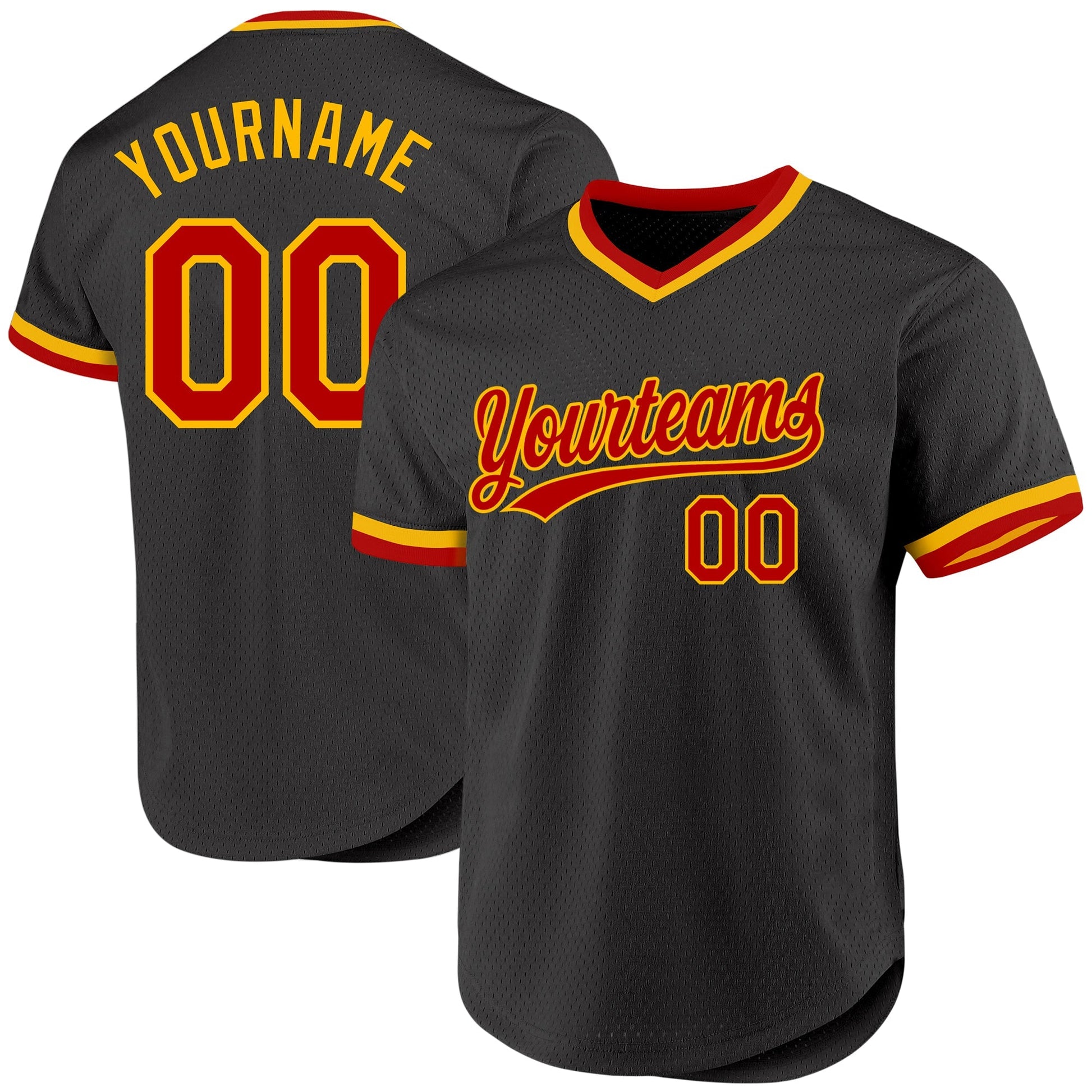Custom Black Red-Gold Authentic Throwback Baseball Jersey baseball jersey product view 1