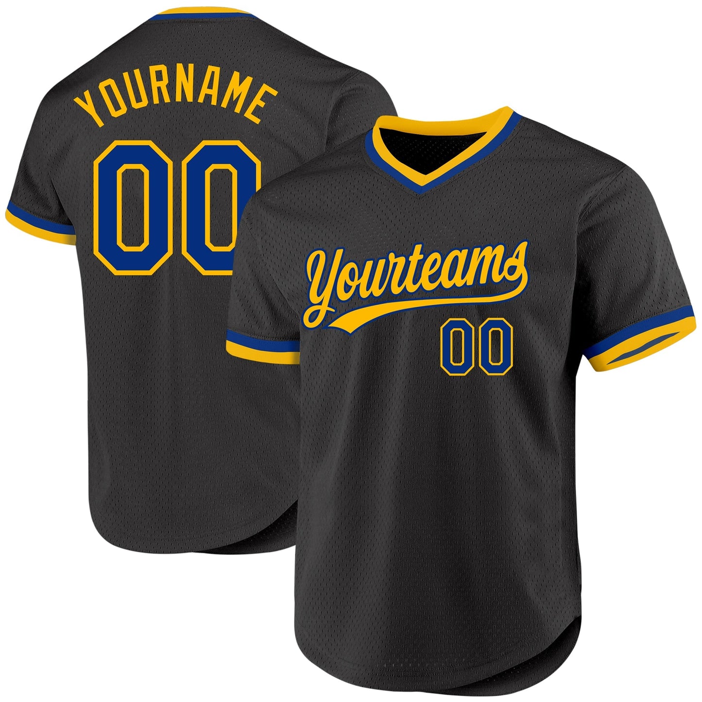 Custom Black Royal-Gold Authentic Throwback Baseball Jersey baseball jersey product view 1