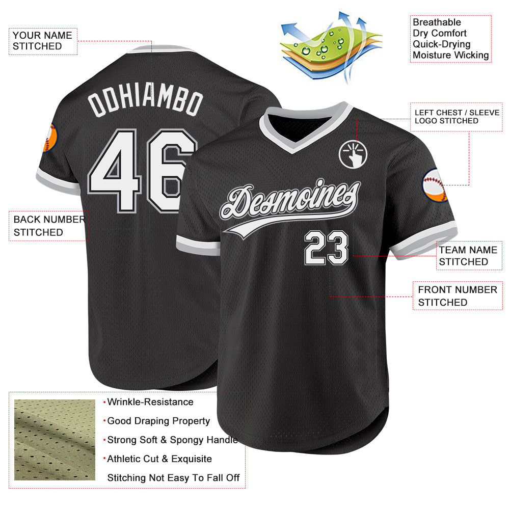 Custom Black White-Gray Authentic Throwback Baseball Jersey baseball jersey product view 3