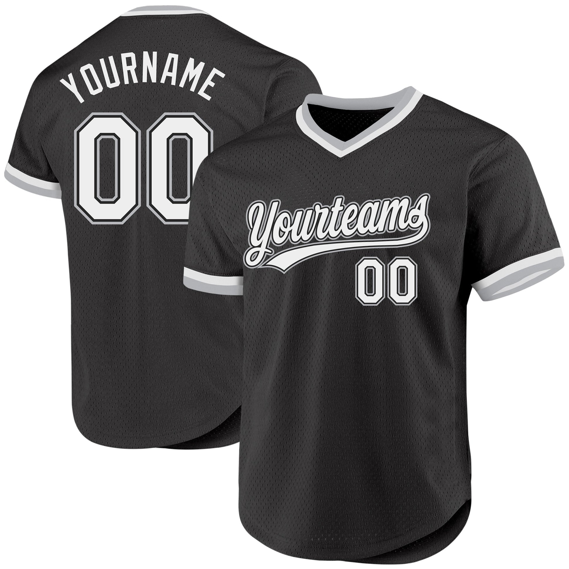 Custom Black White-Gray Authentic Throwback Baseball Jersey baseball jersey product view 1