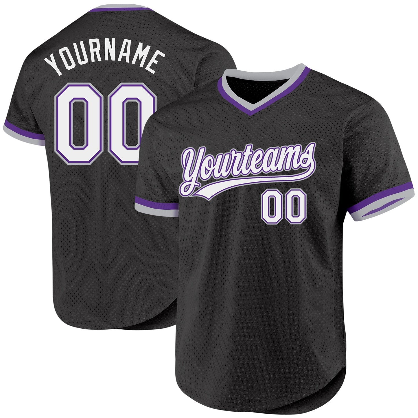 Custom Black Purple-Gray Authentic Throwback Baseball Jersey baseball jersey product view 1