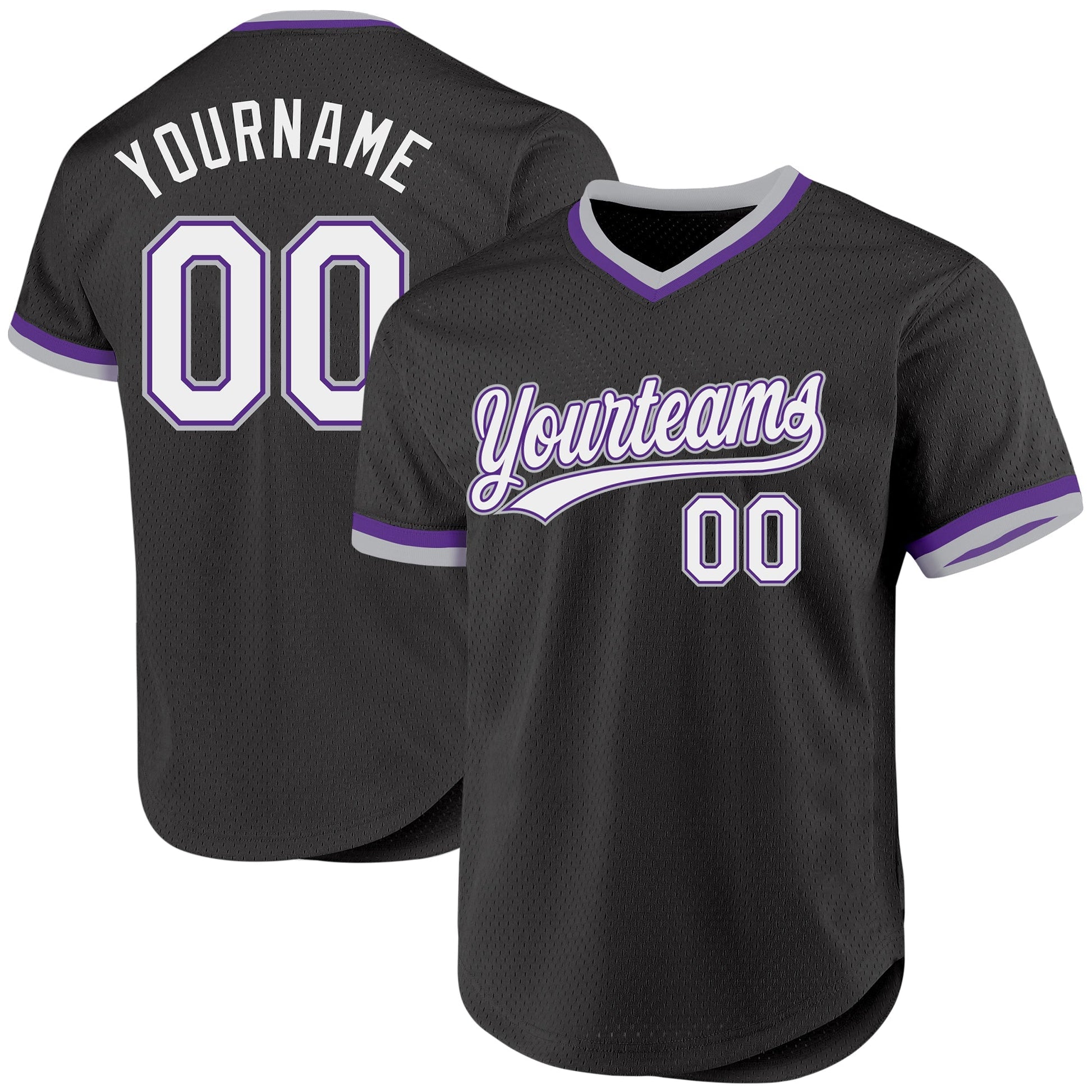 Custom Black Purple-Gray Authentic Throwback Baseball Jersey baseball jersey product view 1