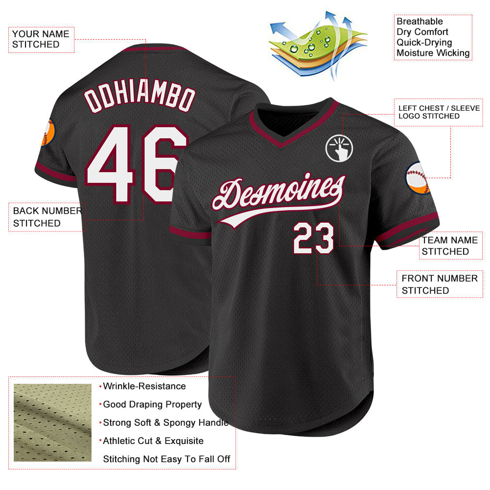 Custom Black White-Maroon Authentic Throwback Baseball Jersey baseball jersey product view 3