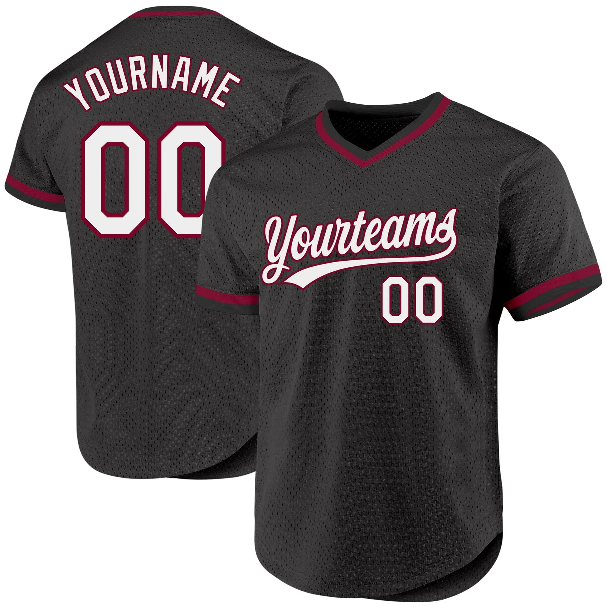 Custom Black White-Maroon Authentic Throwback Baseball Jersey baseball jersey product view 1