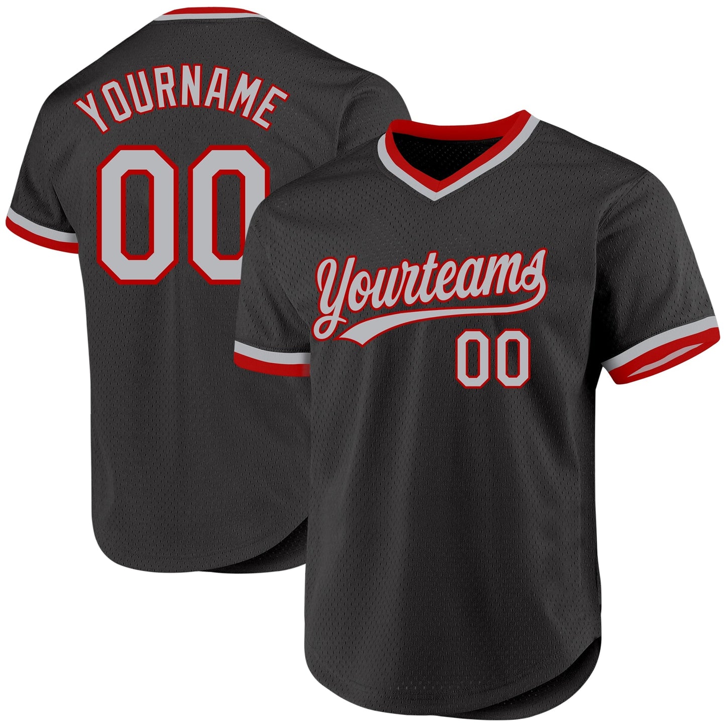 Custom Black Gray-Red Authentic Throwback Baseball Jersey baseball jersey product view 1