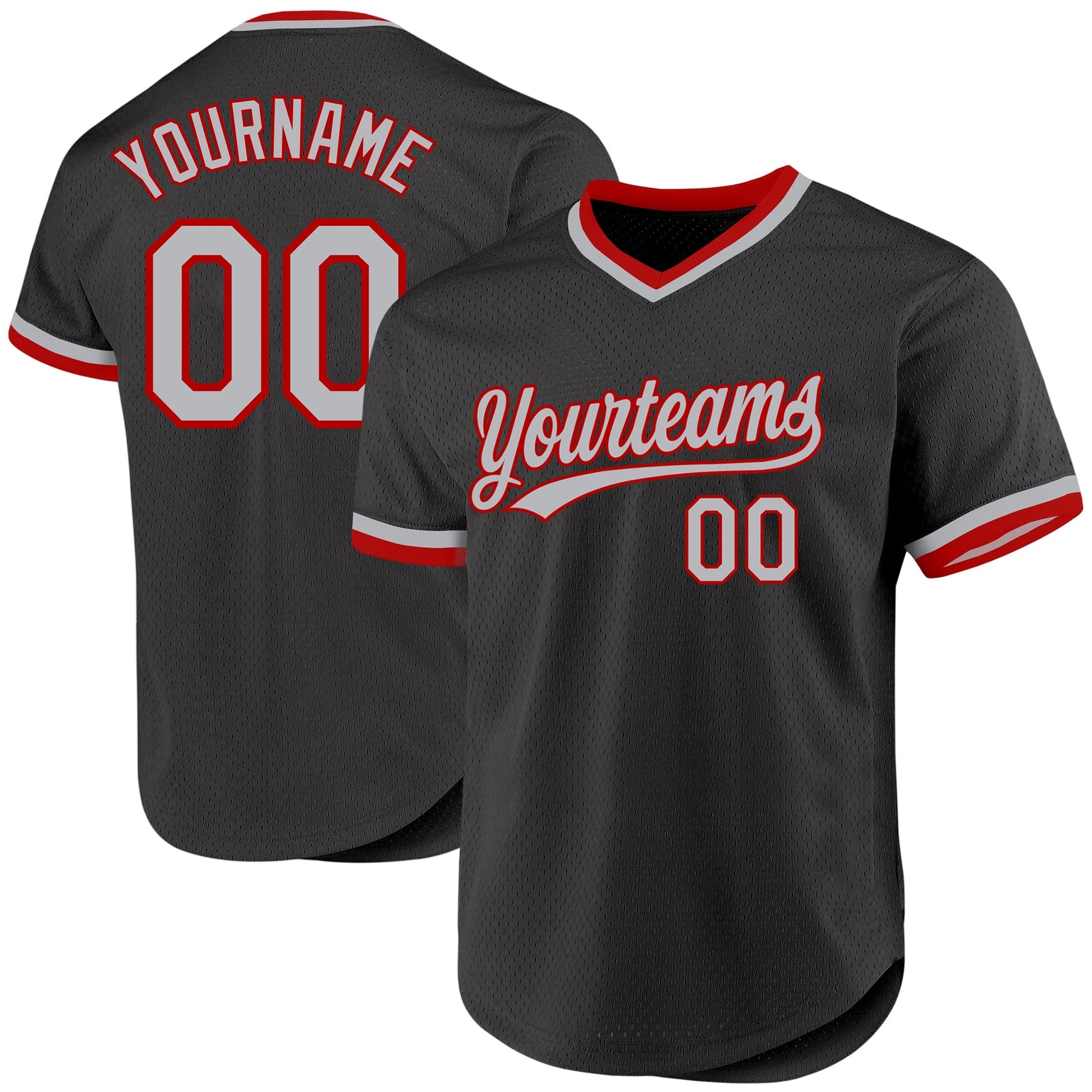 Custom Black Gray-Red Authentic Throwback Baseball Jersey baseball jersey product view 1
