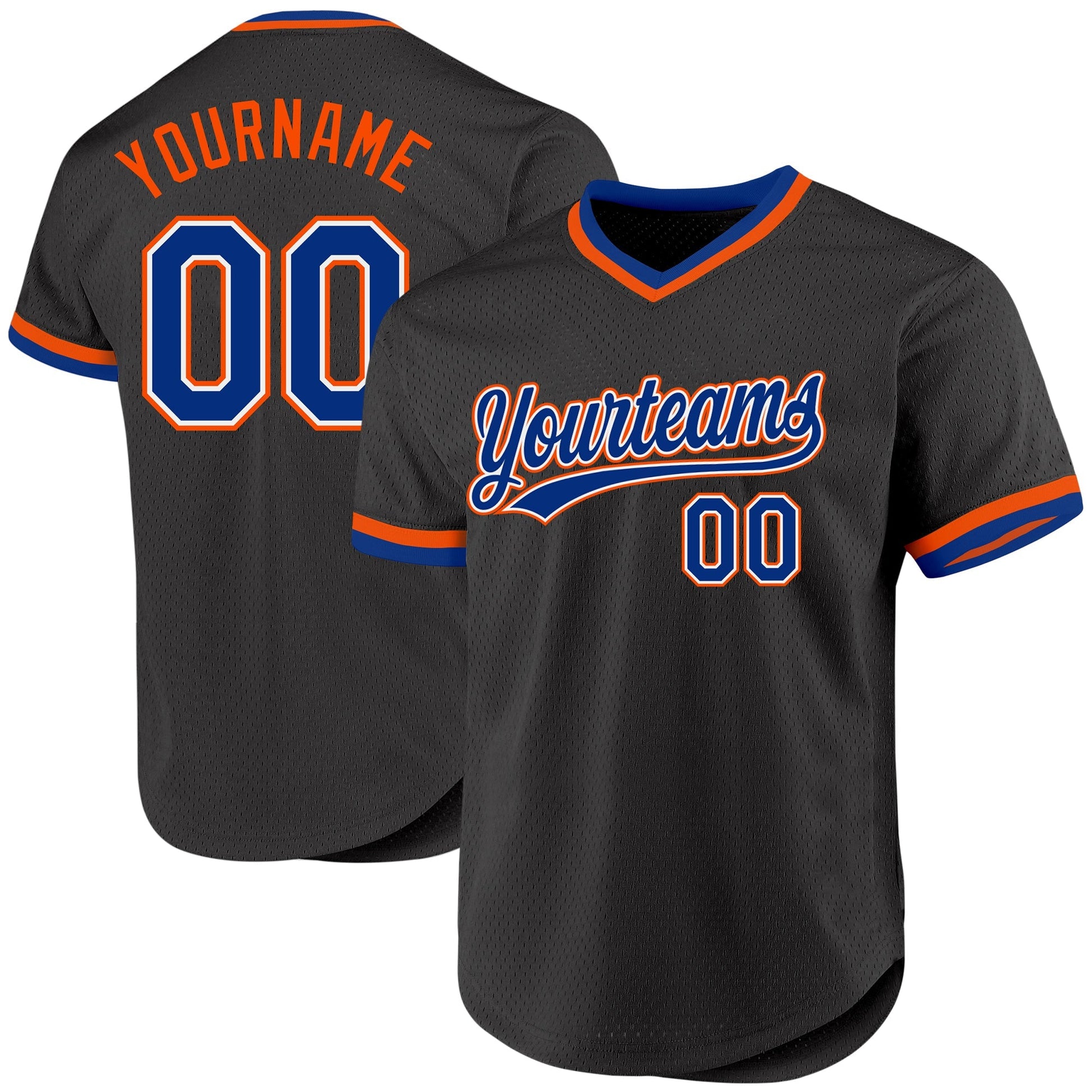 Custom Black Royal-Orange Authentic Throwback Baseball Jersey baseball jersey product view 1
